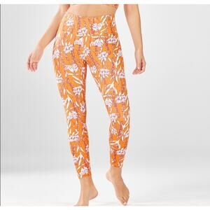 Fabletics Women's Yellow Floral Crop Legging Atheltic Gym Sz XL